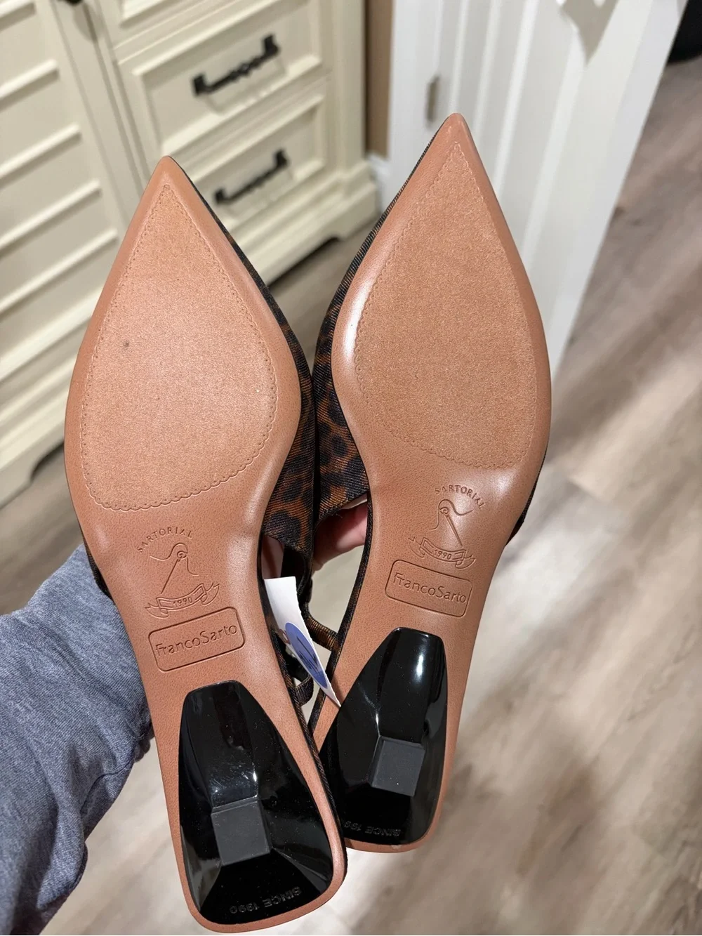 Franco Sarto Leopard Print Pointed Toe Slingback Flats - Brown/Black